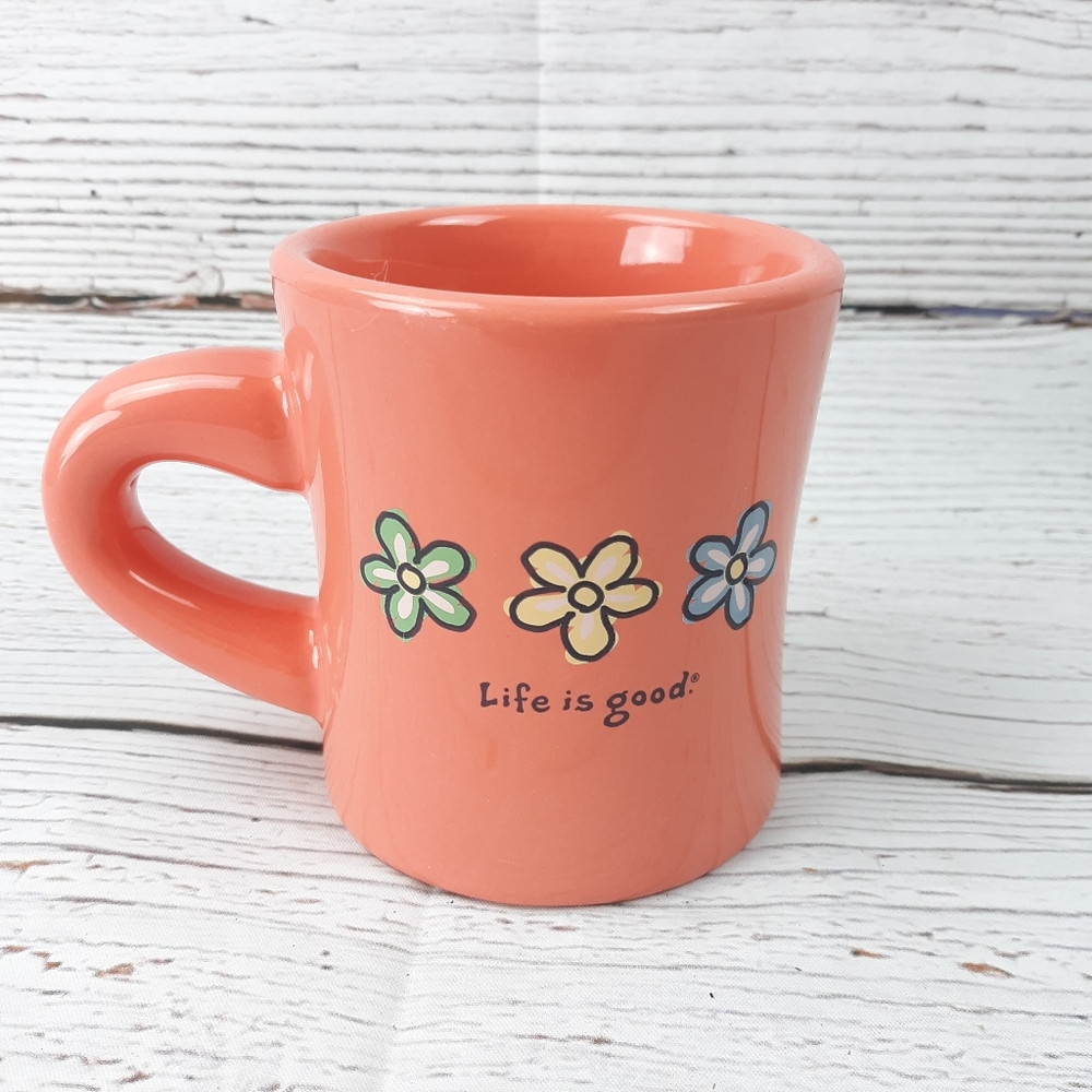 Life is Good Coral/Orange Floral Coffee Mug